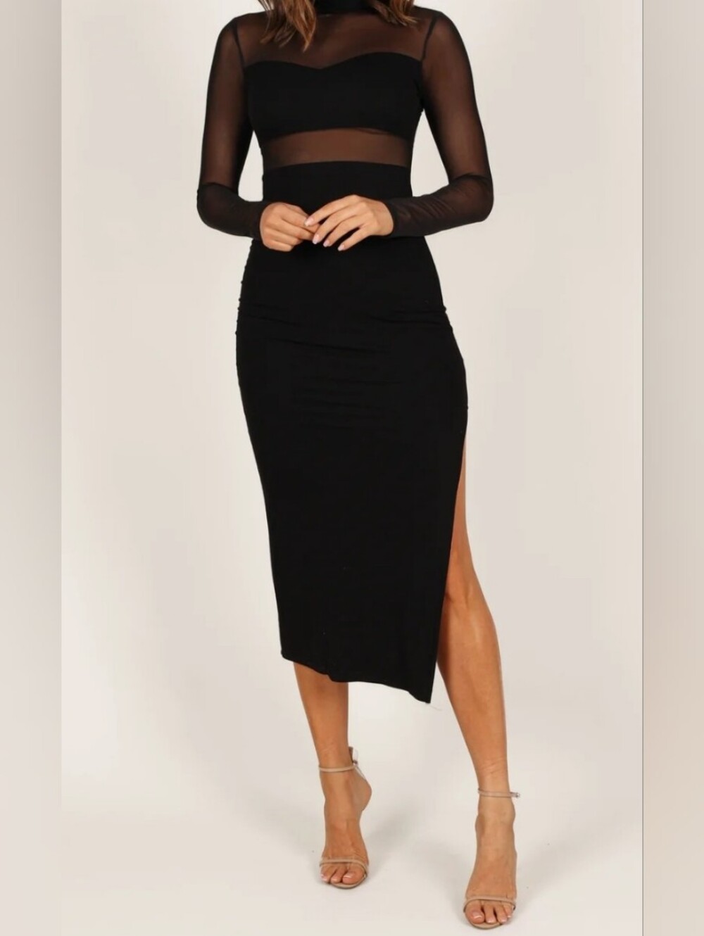 Petal & Pup Black Long-Sleeve Bodycon Midi Dress